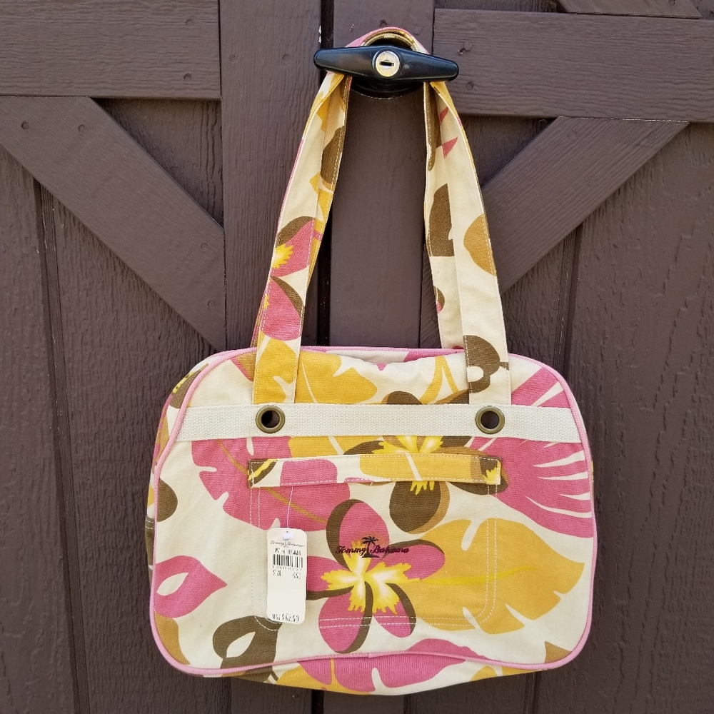 Tommy Bahama Canvas Carry On Tote Shoulder Bag Nwt Small Pin Hole Floral 14x10